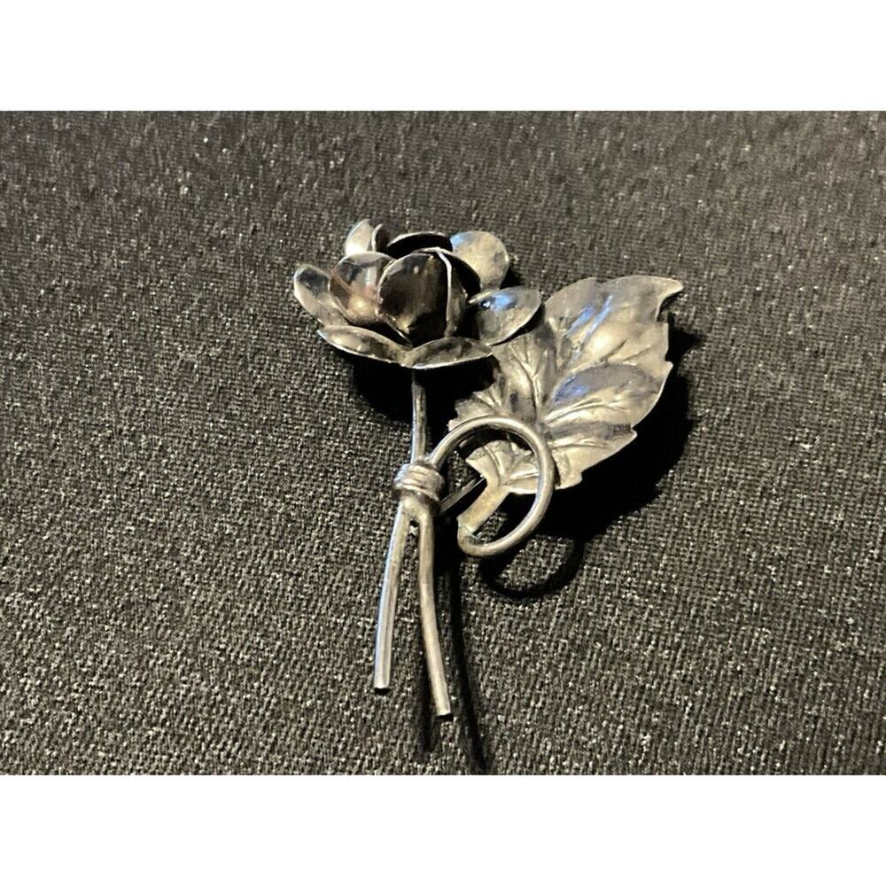 Vintage Sterling Silver Rose Brooch Signed